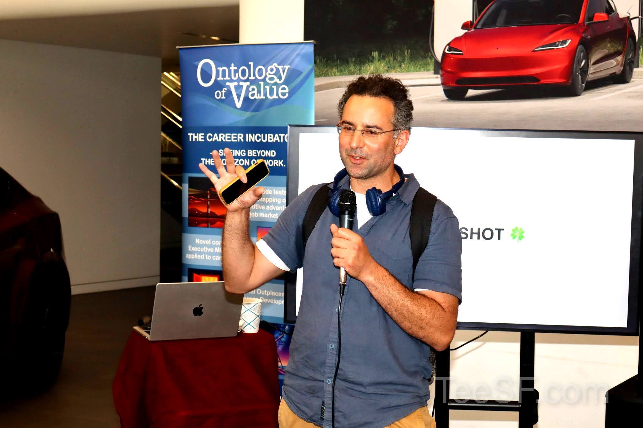 A photo from a pitch night event at Tesla in San Francisco.